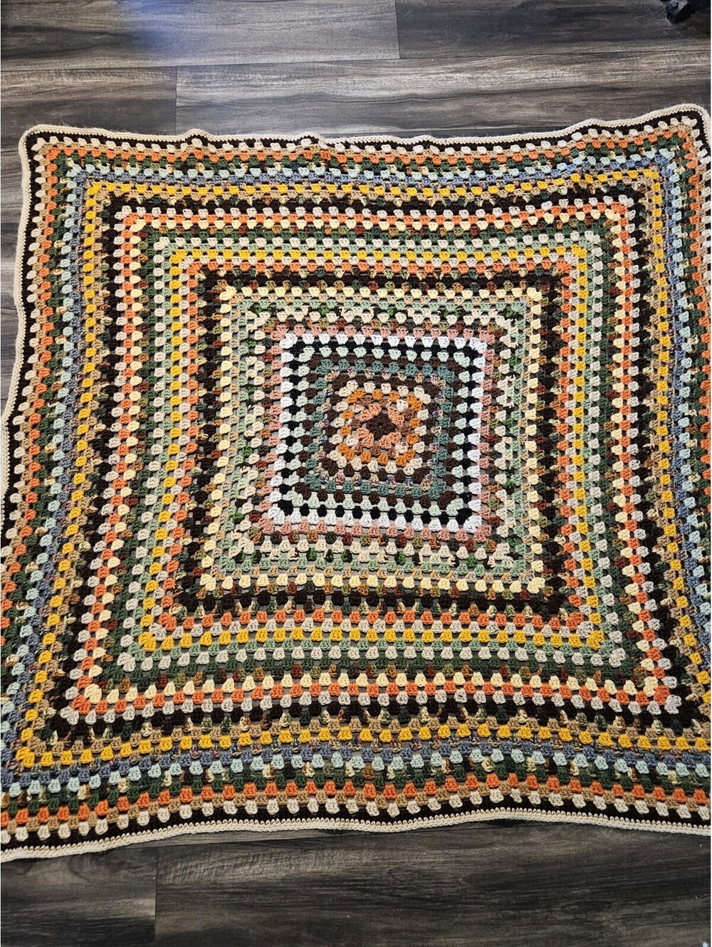 Vintage Afghan Blanket Vibrant Handmade Crochet Large 54x54 Square Multicolor